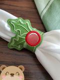 Christmas Holly Napkin Ring Snap 4x4  DIGITAL DOWNLOAD embroidery file ITH In the Hoop July 2020