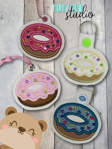 Donut Doughnut sprinkles Applique Snap Tab, Eyelet Fob 4x4 SET DIGITAL DOWNLOAD embroidery file ITH In the Hoop 0223 04