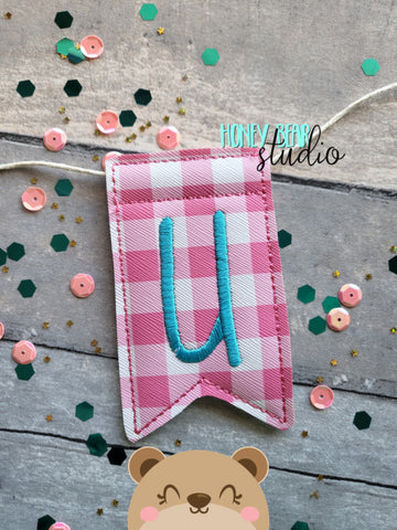 AddiePoo Font Alphabet Letter U Flag Banner Piece 4x4 DIGITAL DOWNLOAD embroidery file ITH In the Hoop 0322