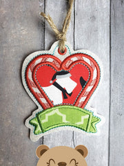 Candy Cane Heart Banner Applique Ornament 4x4 DIGITAL DOWNLOAD embroidery file ITH In the Hoop Nov 2019