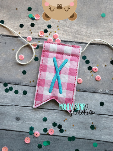AddiePoo Font Alphabet Letter X Flag Banner Piece 4x4 DIGITAL DOWNLOAD embroidery file ITH In the Hoop 0322