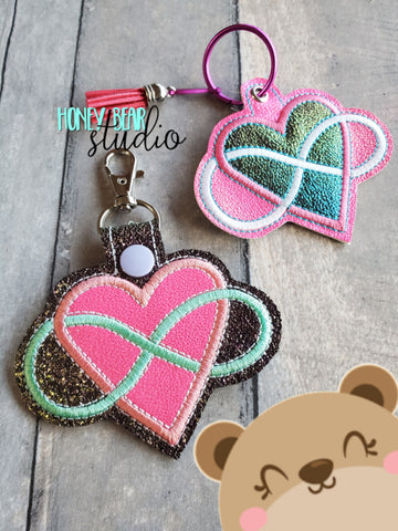 Infinite Love Applique Snap Tab, Eyelet Fob 4x4 SET DIGITAL DOWNLOAD embroidery file ITH In the Hoop 0122