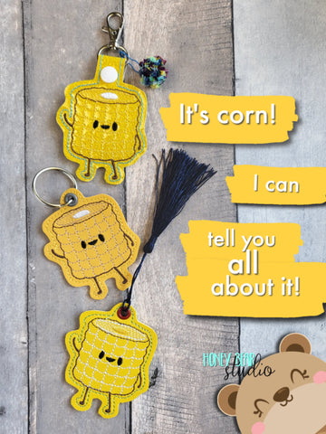 Corn on the Fob snap tab, or eyelet key fob  set 4x4  DIGITAL DOWNLOAD embroidery file ITH In the Hoop 0922