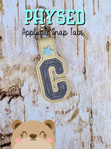 PhysEd Font Letter C Applique  snap tab, or eyelet fob for 4x4  DIGITAL DOWNLOAD embroidery file ITH In the Hoop
