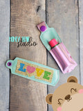LOVE Block Letters Chenille-Type Back Pocket Lip Balm Holder 4x4 and 5x7 DIGITAL DOWNLOAD embroidery file ITH In the Hoop 0123