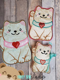 Maneki Neko Paw Up Kawaii Kitty Softie Plush Stuffies File for 4x4, 5x7, 6x10, 8x12 Plush DIGITAL DOWNLOAD embroidery file ITH In the Hoop Feb 2020