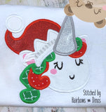 Merry Unicorn Christmas Applique 4x4, 5x7, 6x10, 8x8 DIGITAL DOWNLOAD embroidery file ITH In the Hoop Nov 2019