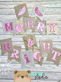 Merry and Bright Atomic Christmas Banner 4x4, 5x7 DIGITAL DOWNLOAD embroidery file ITH In the Hoop 1122