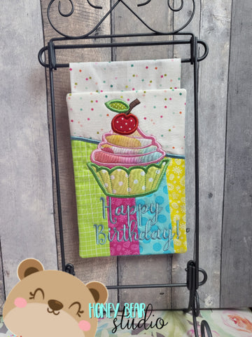 Happy Birthday Cupcake 2 designs Quilted Mini Garden Flag 5x7, 6x10 DIGITAL DOWNLOAD embroidery file ITH In the Hoop 0822