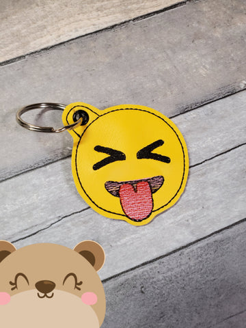 Mod Emoji Blegh Tongue Out Squint Snap Tab, Eyelet SET DIGITAL DOWNLOAD embroidery file ITH In the Hoop 092020
