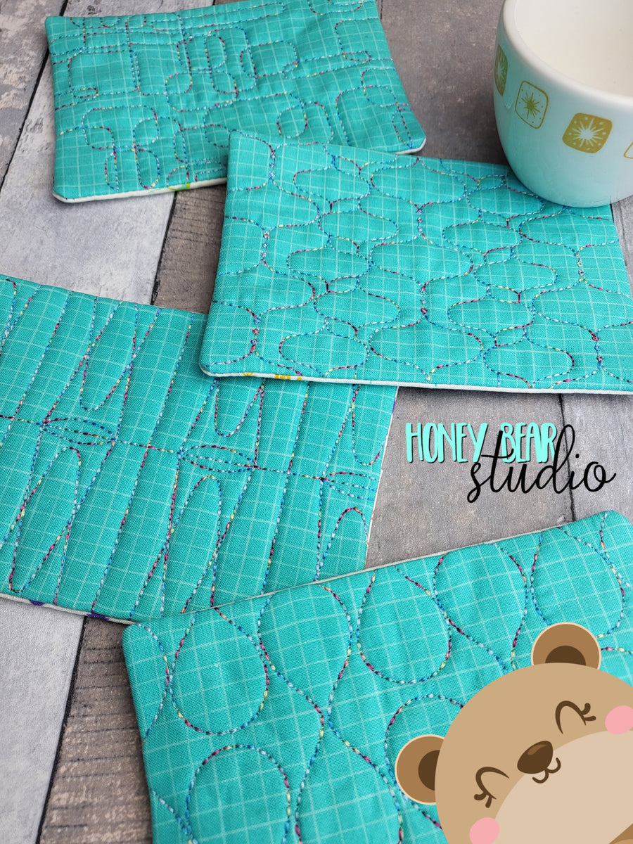 Quilted Mug Rug Set 5x7 4 styles MCM Mod In the Hoop HBS Honey Mug