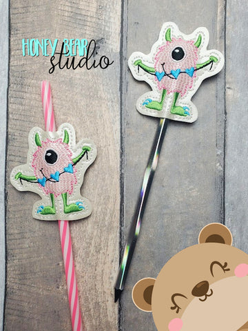 Monster Hearts Valentine pencil topper AND straw slide for 4x4  DIGITAL DOWNLOAD embroidery file ITH In the Hoop 1222