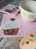 Cupcake Hearts Applique COASTER and MUG RUG Set 4x4 5x7 1 design DIGITAL DOWNLOAD embroidery file ITH In the Hoop 0321