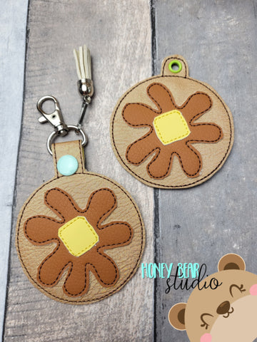 Pancake with syrup Flapjack Butter Breakfast  Snap Tab, Eyelet Fob 4x4 SET DIGITAL DOWNLOAD embroidery file ITH In the Hoop 0423 02