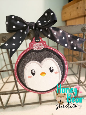 Cozy Christmas Penguin Ornament 4x4 DIGITAL DOWNLOAD embroidery file ITH In the Hoop