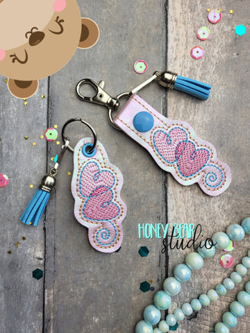 Petite Swirly Hearts Snap Tab, Eyelet Fob 4x4 SET DIGITAL DOWNLOAD embroidery file ITH In the Hoop 0123