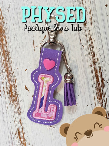 PhysEd Font Letter L Applique  snap tab, or eyelet fob for 4x4  DIGITAL DOWNLOAD embroidery file ITH In the Hoop