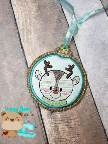 Sketchy Reindeer Friend Christmas Ornament Applique  4x4 DIGITAL DOWNLOAD embroidery file ITH In the Hoop Nov 2019