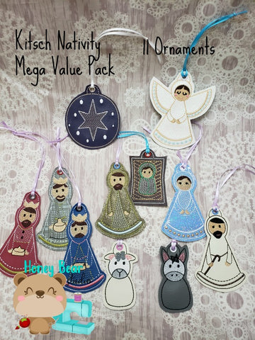 Kitsch Nativity Simple MEGA VALUE 11 Ornament Pack 4x4 DIGITAL DOWNLOAD embroidery file ITH In the Hoop