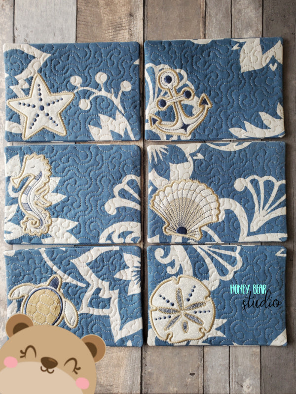 Seaside Nautical Applique MUG RUG Set Seahorse, Shell, Starfish, 5x7 ...