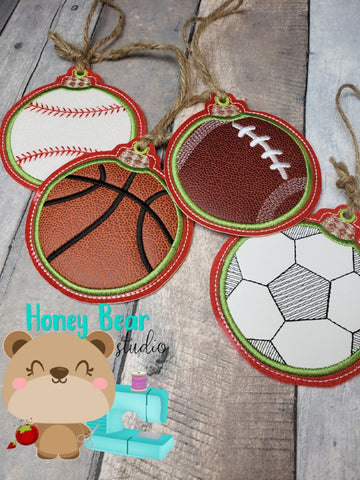 SET 1 VALUE PACK Sports Christmas Soccer Football Baseball Basketball Applique  4x4 DIGITAL DOWNLOAD embroidery file ITH In the Hoop Nov 2019