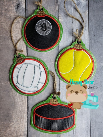 SET 2 VALUE PACK Sports Christmas Volleyball Tennis Billiards Hockey Applique  4x4 DIGITAL DOWNLOAD embroidery file ITH In the Hoop Nov 2019