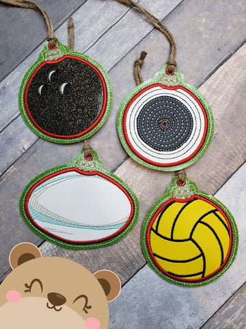 SET 3 VALUE PACK Sports Christmas Water Polo Bowling Rifle Shooting Target Rugby Ball Applique  4x4 DIGITAL DOWNLOAD embroidery file ITH In the Hoop Nov 2019