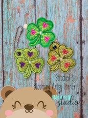Shamrock Hidden Hearts Trinity feltie SET, feltie, charm or zipper pull eyelet for 4x4  DIGITAL DOWNLOAD embroidery file ITH In the Hoop Mar 2020
