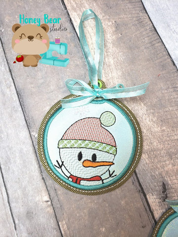 Sketchy Snowman Friend Christmas Ornament Applique  4x4 DIGITAL DOWNLOAD embroidery file ITH In the Hoop Nov 2019
