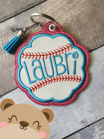 SCALLOPED Baseball Softball Sports Taggie, luggage gift tags, eyelet for 4x4  DIGITAL DOWNLOAD embroidery file ITH In the Hoop 0621