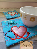 Heart Stethoscope Applique COASTER and MUG RUG Set 4x4 5x7 1 design DIGITAL DOWNLOAD embroidery file ITH In the Hoop 1021