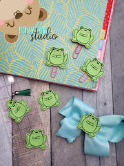Timid Bashful Frog feltie SET, feltie, charm or zipper pull eyelet for 4x4  DIGITAL DOWNLOAD embroidery file ITH In the Hoop 0123