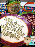 Party Pumpkin Banner Piece Trick or Treat for 4x4, 5x7, 6x10, 8x12 DIGITAL DOWNLOAD embroidery file ITH In the Hoop