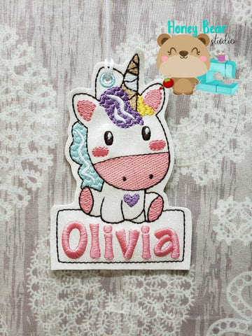 Kawaii Sitting Unicorn Ornament with Name Plate 5x7 DIGITAL DOWNLOAD embroidery file ITH In the Hoop Nov 26 2018